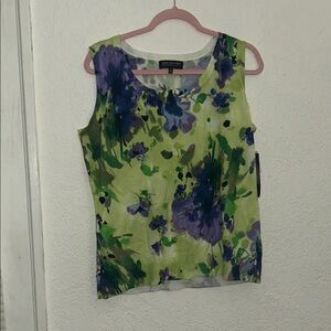 Jones New York Green and Purple Floral Blouse